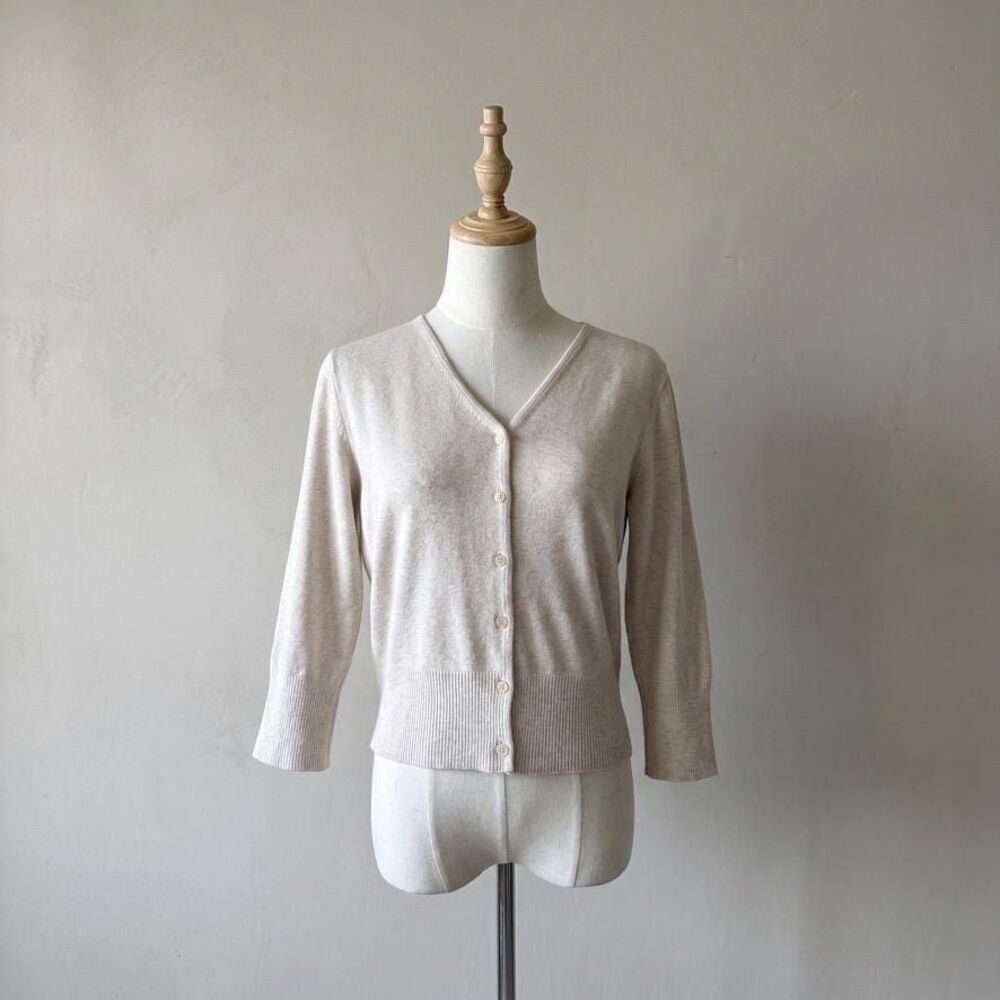 Ralph Lauren Sport c. 1990s Cropped Cardigan in Heathered Oatmeal | L
